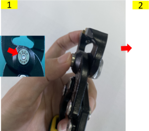 1. Push in the knob at rear of the tool